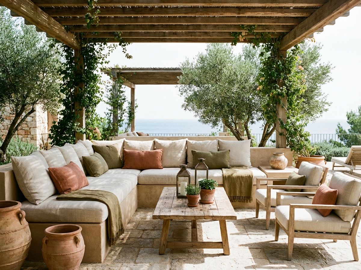 Patio garden dining area with pergola and string lights