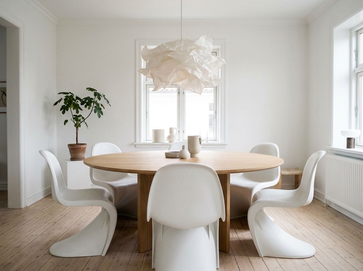 Scandinavian living room with white linen sofa, light oak floor, and sheepskin throw draped over armchair