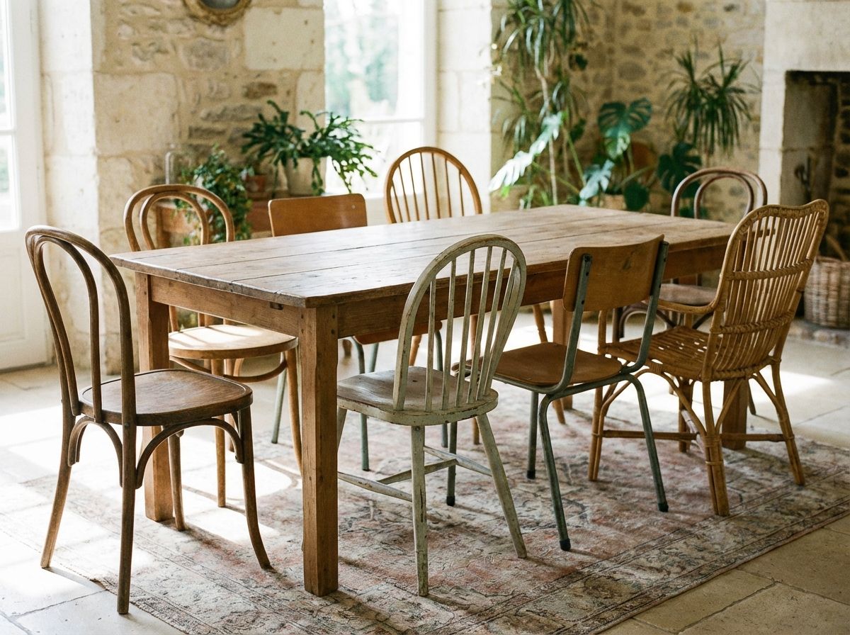 Dining room lighting idea with brass pendant over minimalist table