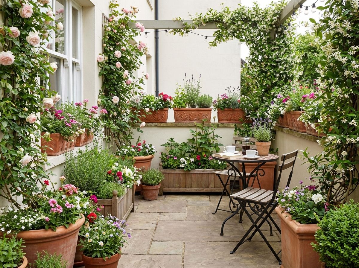 Modern patio lounge with modular outdoor sofa and planters