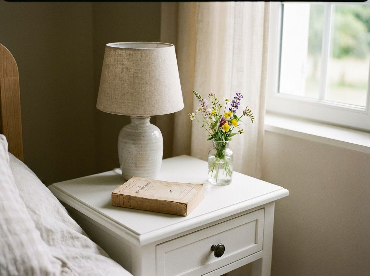 Black and white bedroom with single oversized artwork
