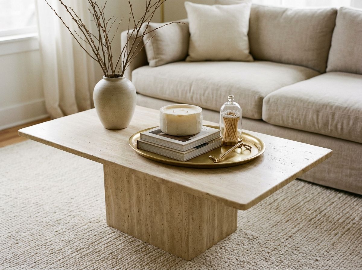 Gray and beige living room with linen curtains and jute rug