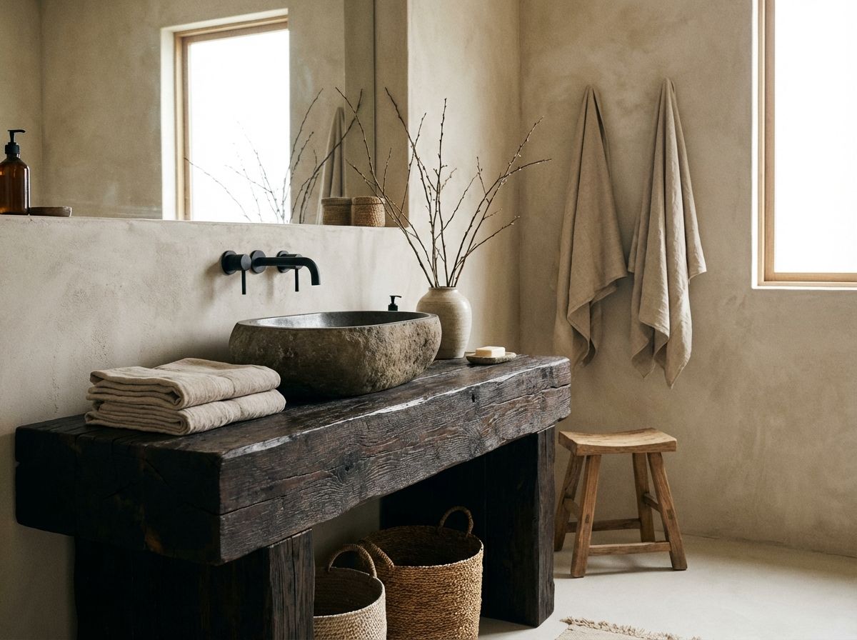 Japandi kitchen with matte oak cabinetry, stone countertops, and handmade ceramic bowls