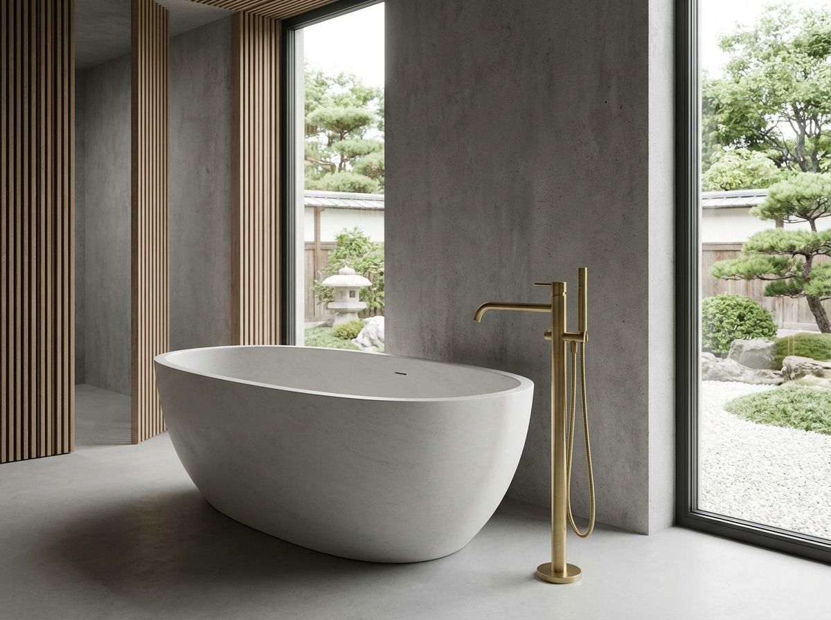 Freestanding bathtub with modern bathroom tub tile surround
