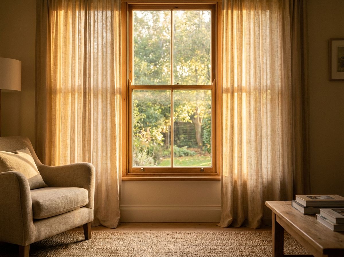 Beige living room reading corner with brass floor lamp and wool throw