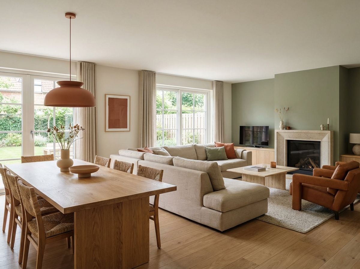 Rustic dining room wall decor with terracotta details and dried flowers