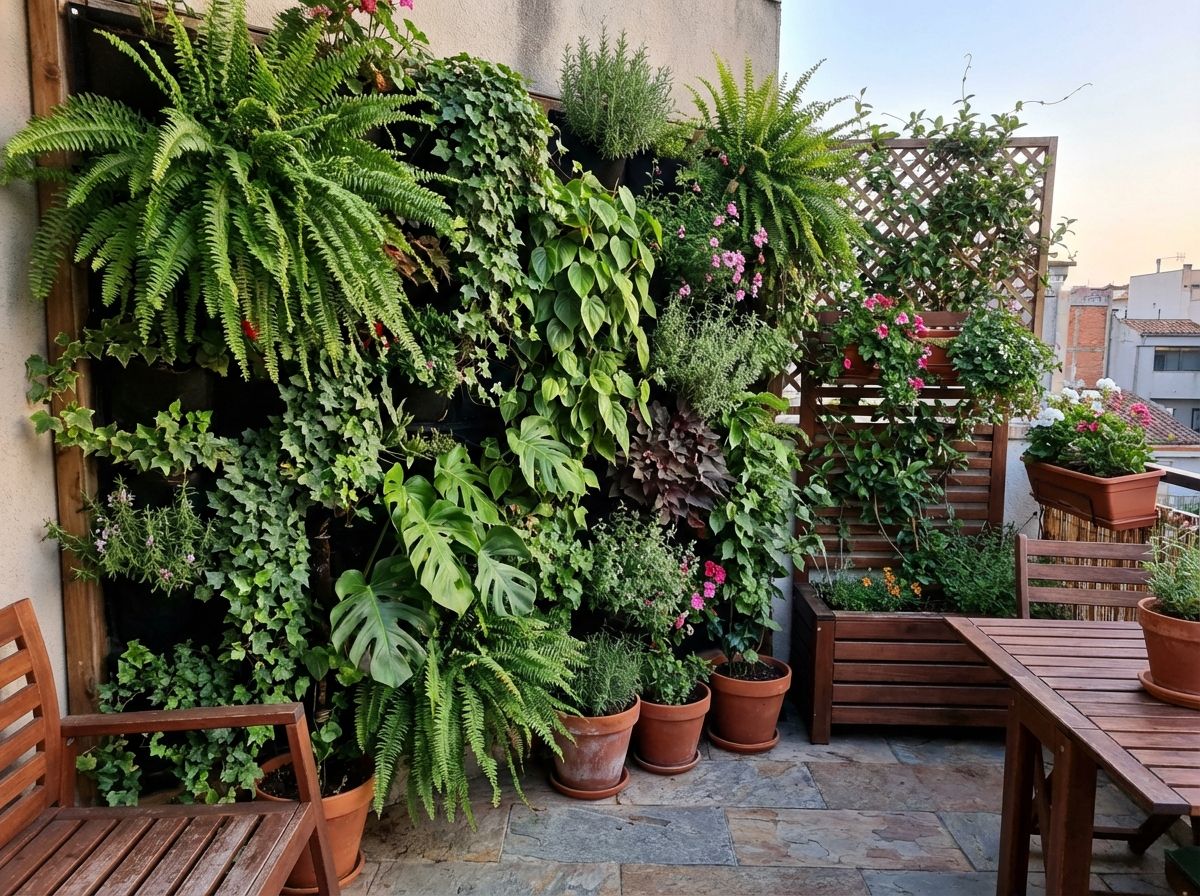 Mediterranean patio garden with terracotta pots and olive tree