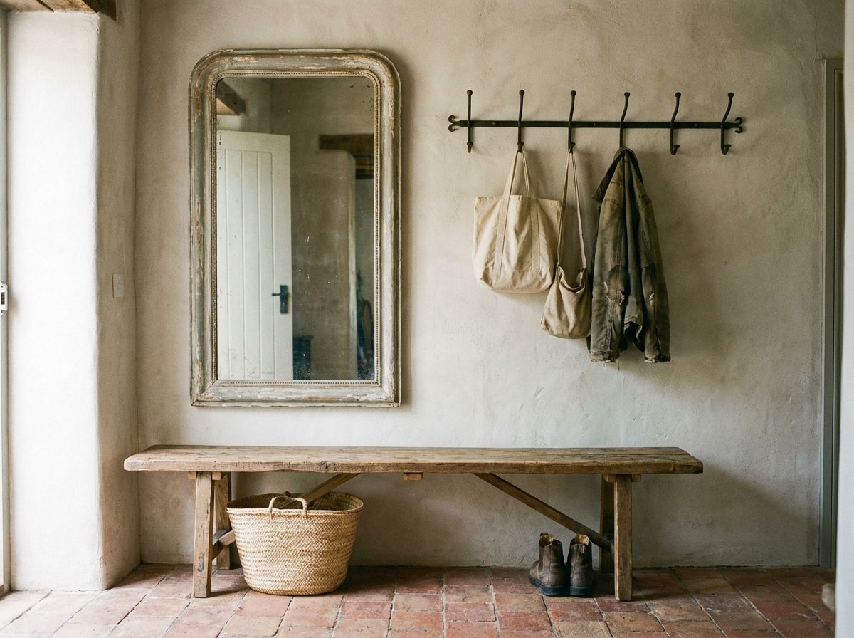 Studio apartment layout with wall-mounted fold-down desk workspace