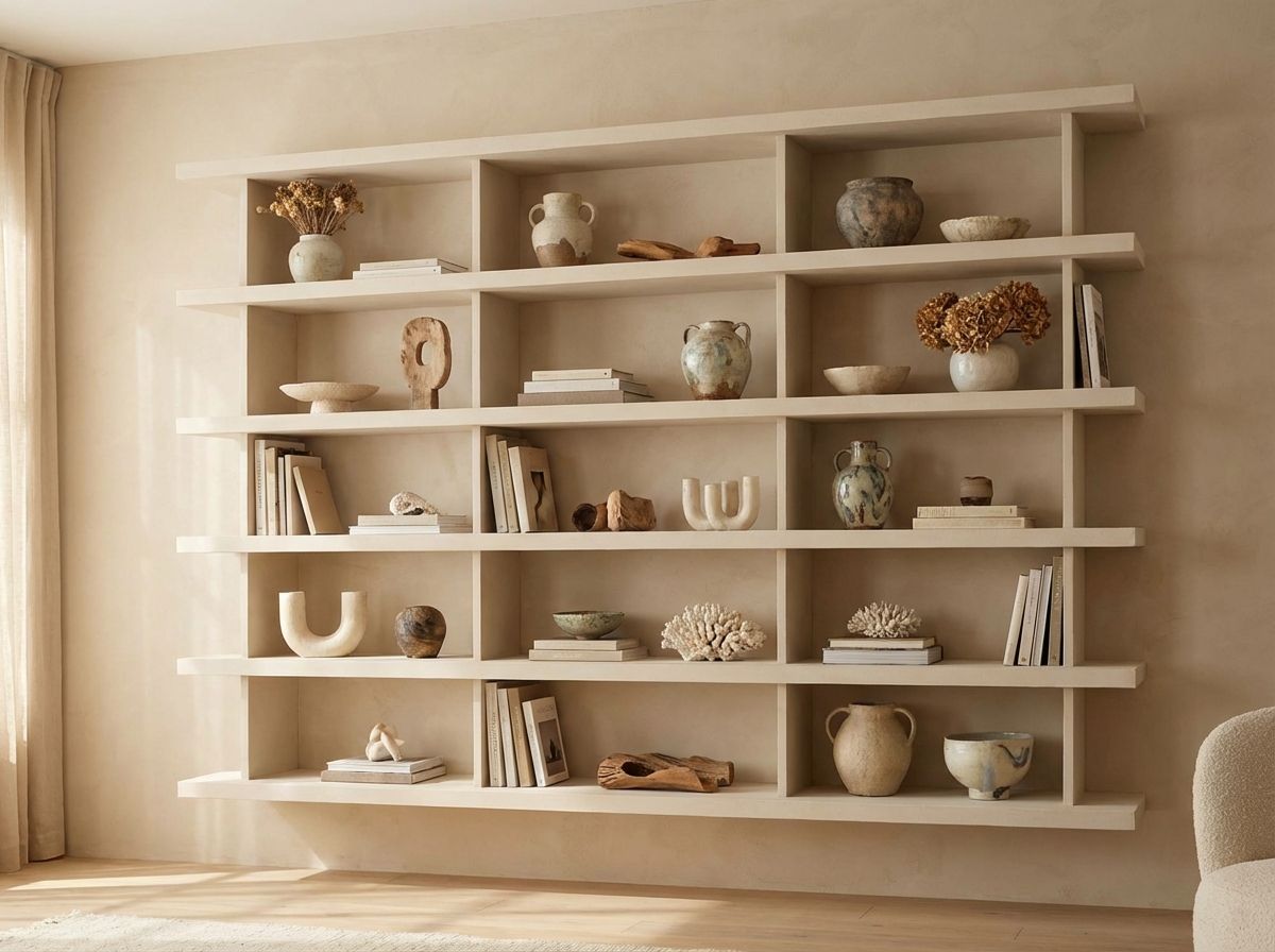 Beige and terracotta living room decor with rattan details