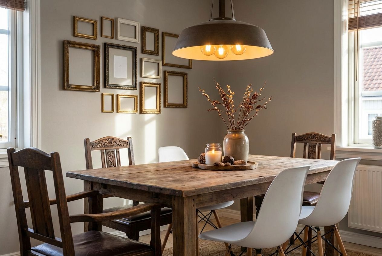 Inviting dining room with warm natural light and a set table