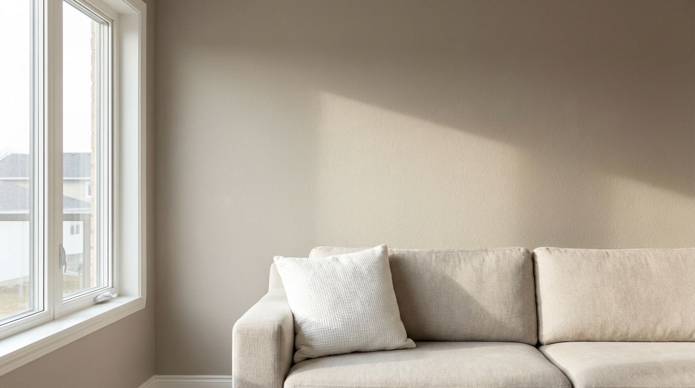 Room repainted in warm neutral greige tones for home staging