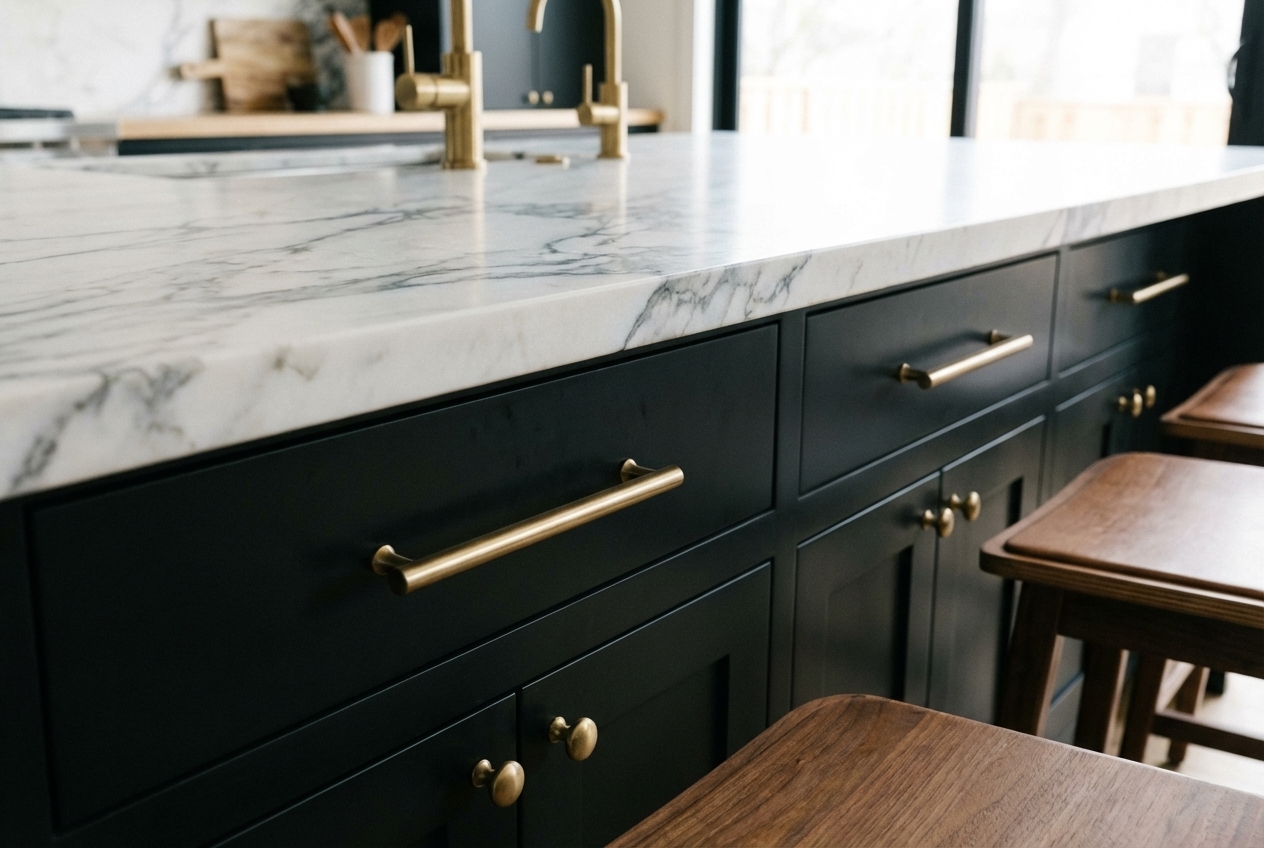 Black and wood kitchen — matte black walls with oak countertops