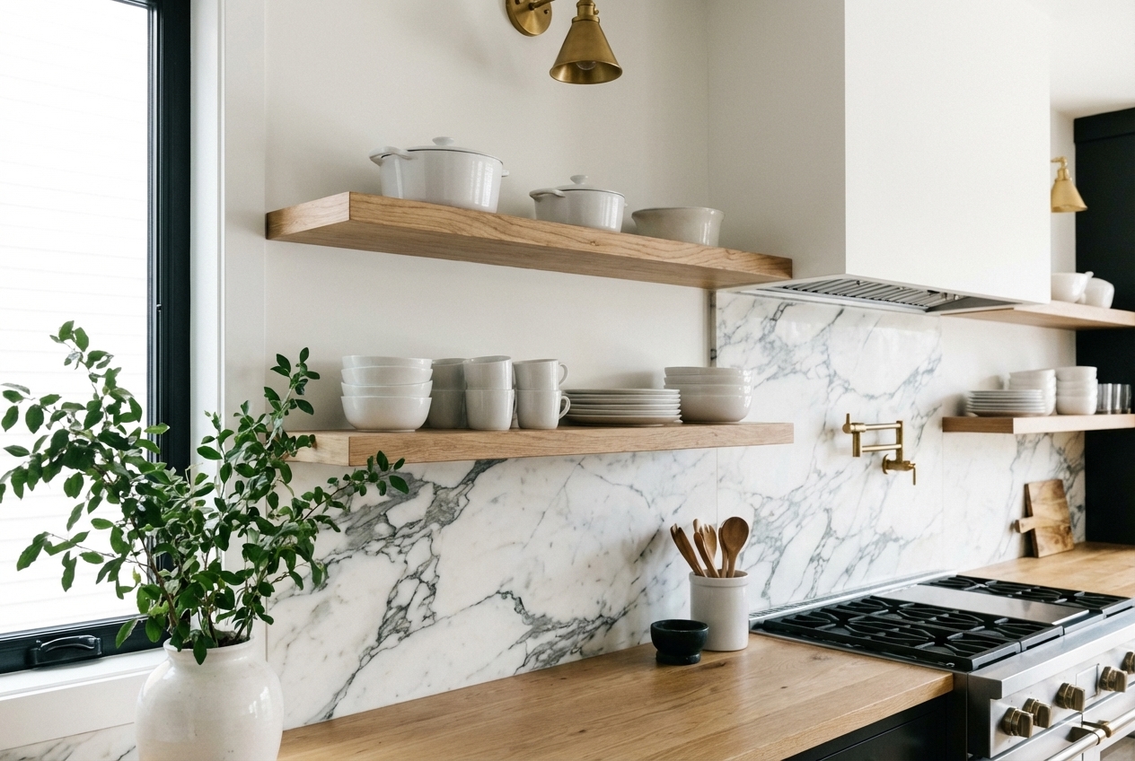 Black kitchen detail — under-cabinet lighting and modern hardware