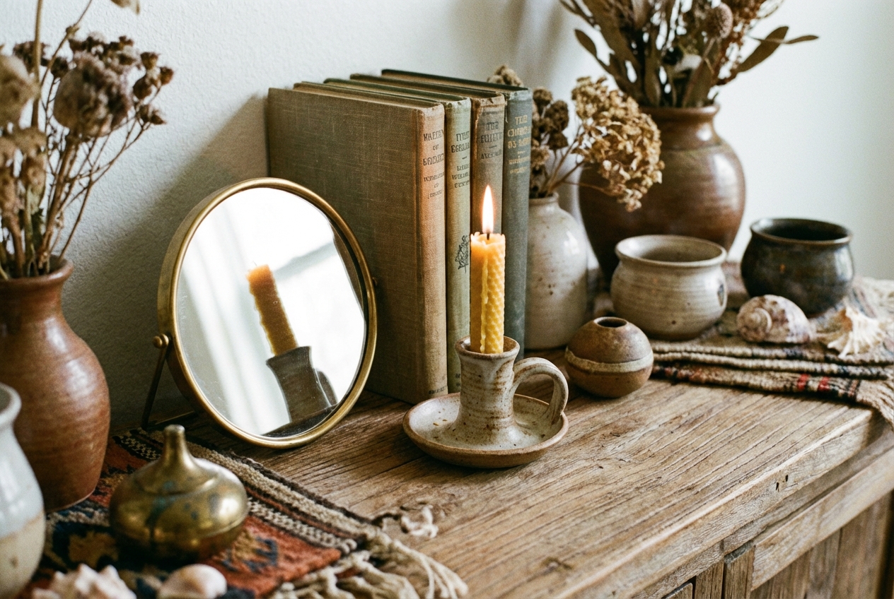 Bohemian entryway — woven textures and terracotta accents