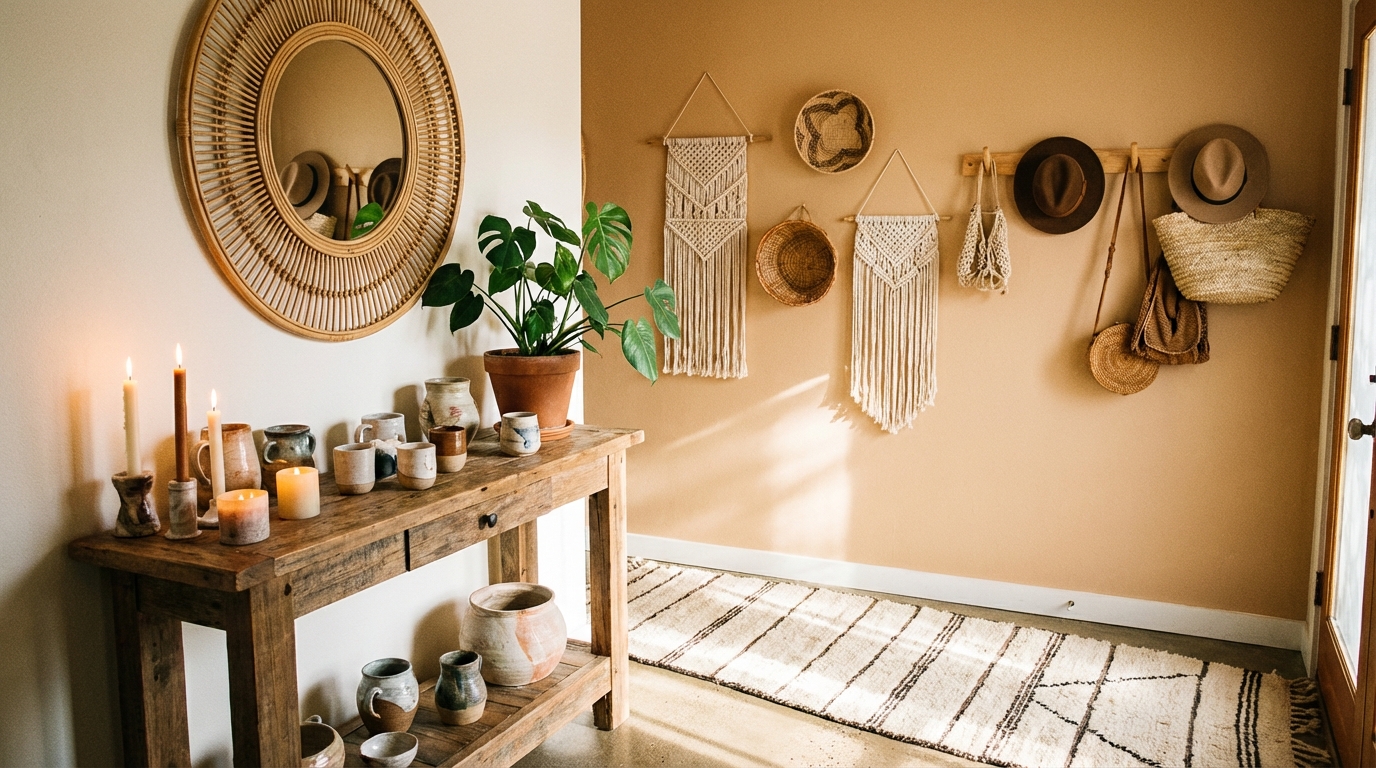 Entryway transformed into bohemian style with Homeify AI