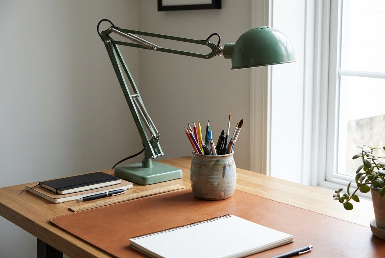 Minimalist home office — wall-mounted desk and floating shelves