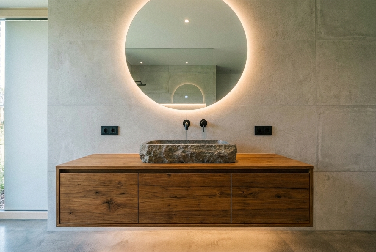 Modern bathroom — walk-in shower with rainfall head and matte black fixtures